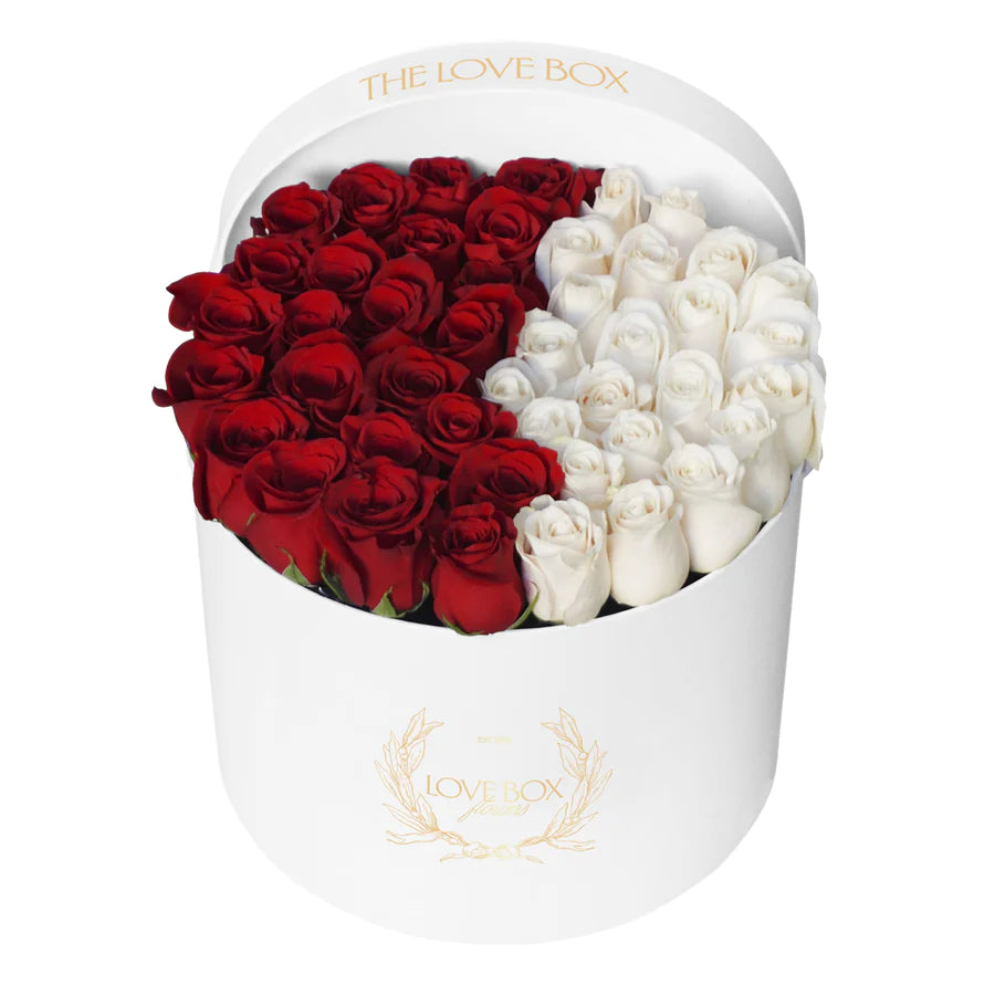 Red & White Roses in Large Box
