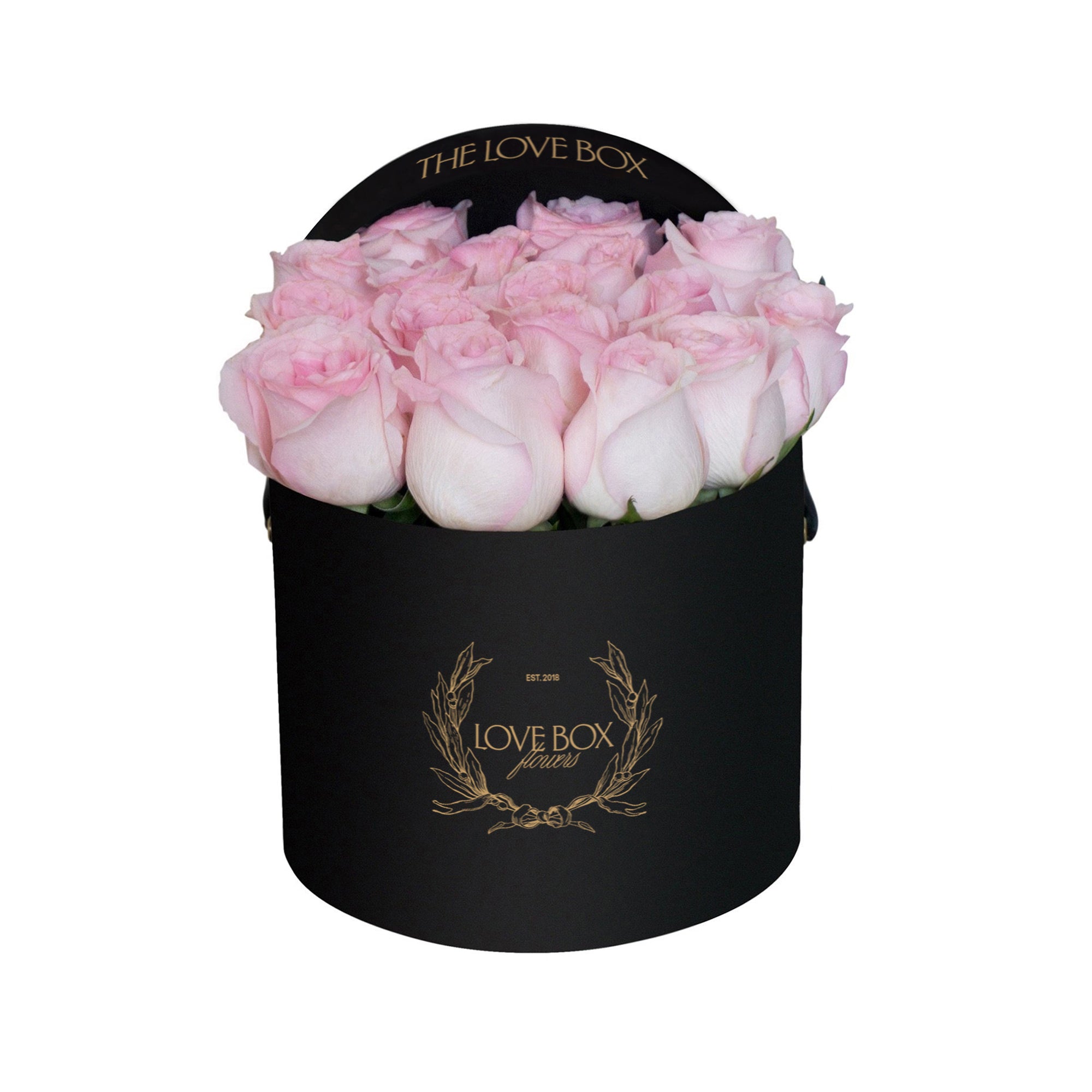 Baby Pink Roses in Medium Black Box