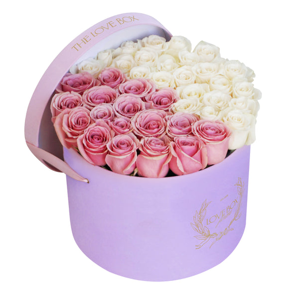 Mixed Roses in Large Pink Suede Box