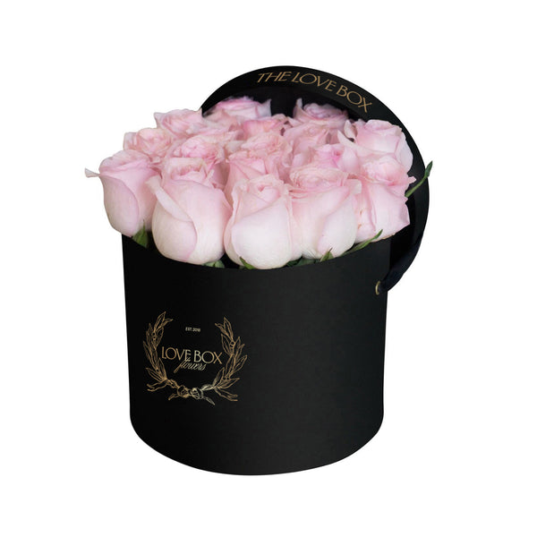 Baby Pink Roses in Medium Black Box