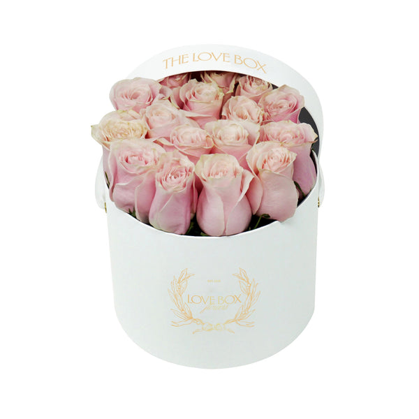 Baby Pink Roses in Medium White Box