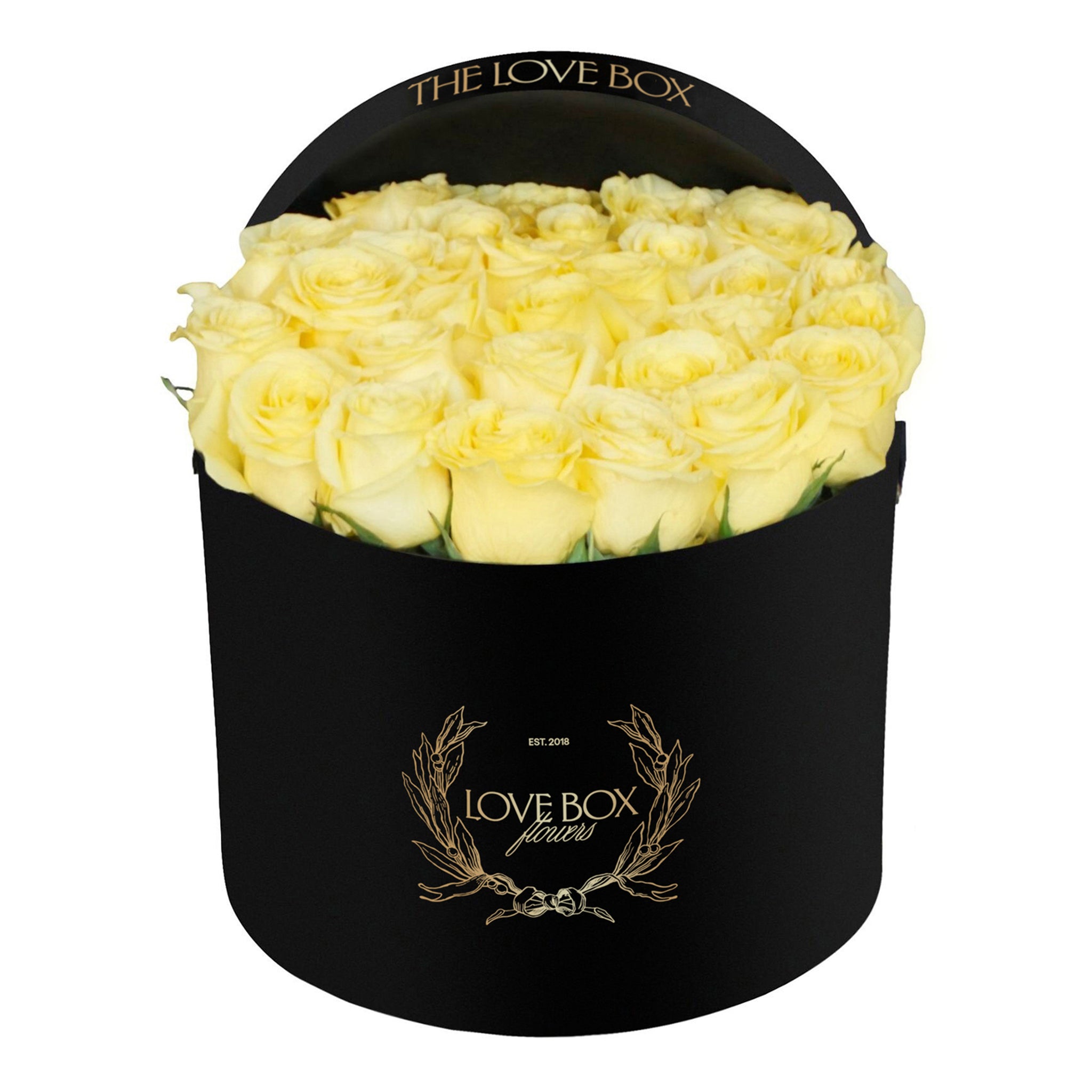 Yellow Roses in Large Black Box