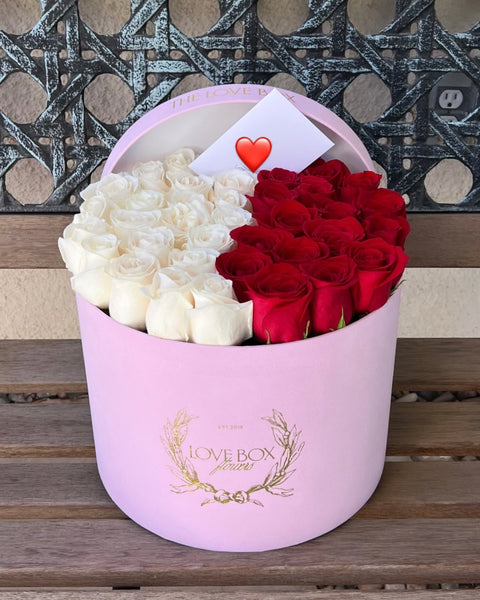 Red & White Roses in Large Box