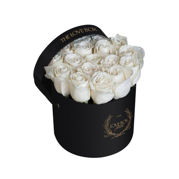 White Roses in Medium Black Box