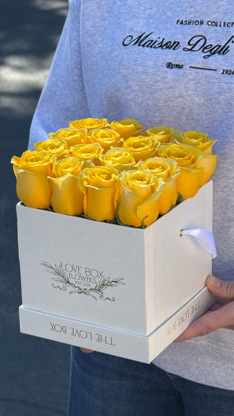 Yellow Roses in Medium White Square Box