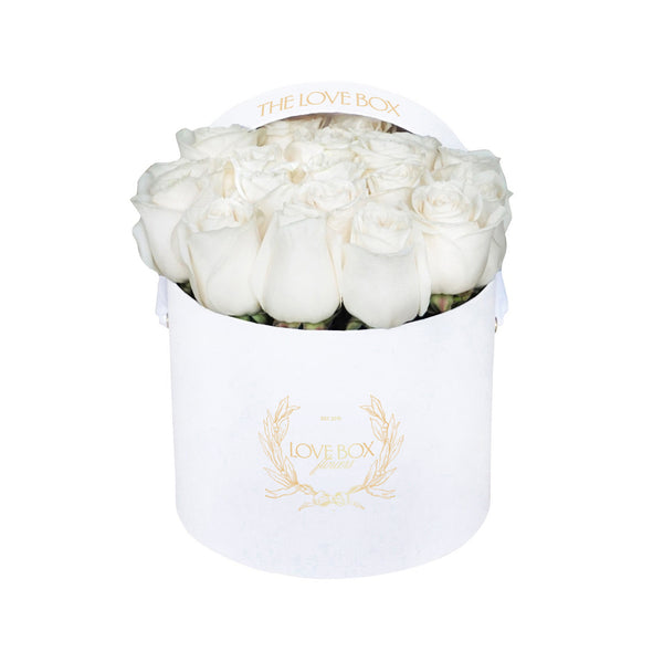 White Roses in Medium White Box