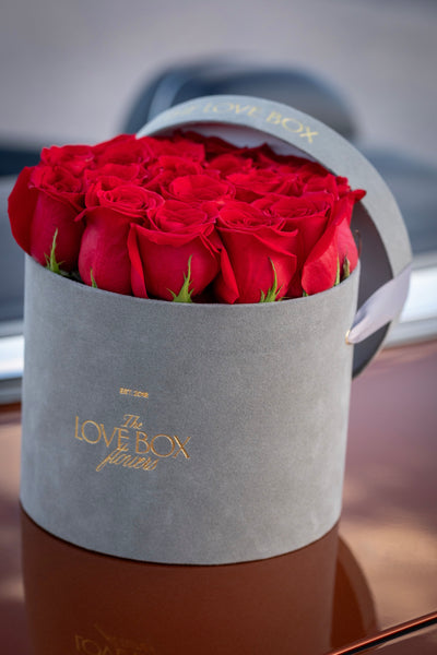 Fresh Roses in Medium Grey Suede Box