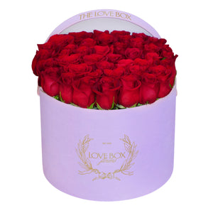 Classic Red Roses in Large Pink Suede Box