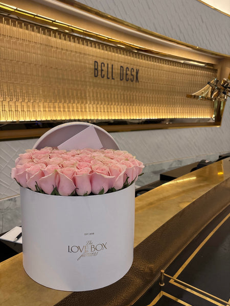 Baby Pink Roses in Large White Box