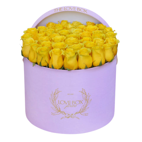 Yellow Roses in Large Pink Suede Box