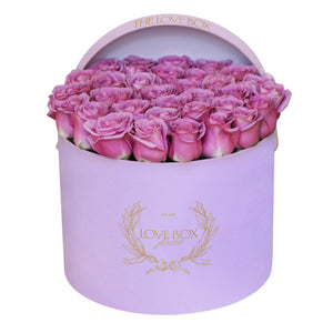 Violet Roses in Large Pink Suede Box