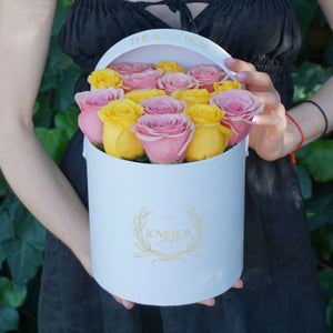 Baby Pink & Yellow Roses in Medium Box