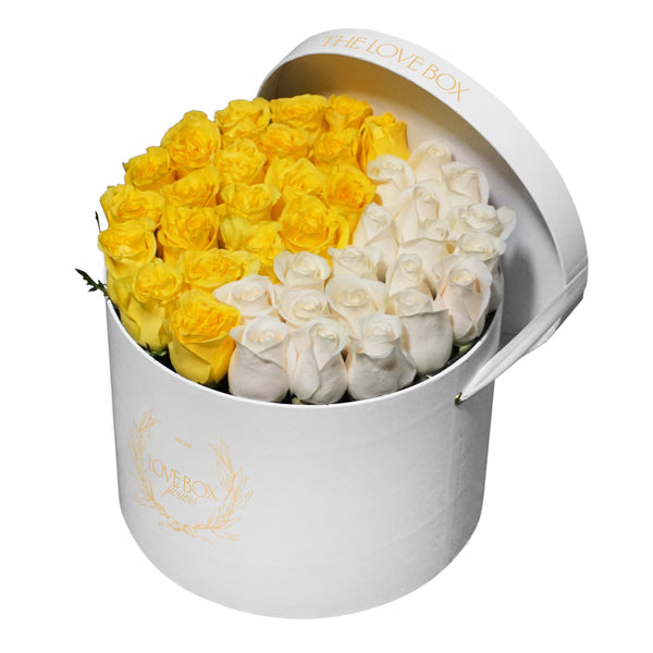 Yellow & White Roses in Large Box