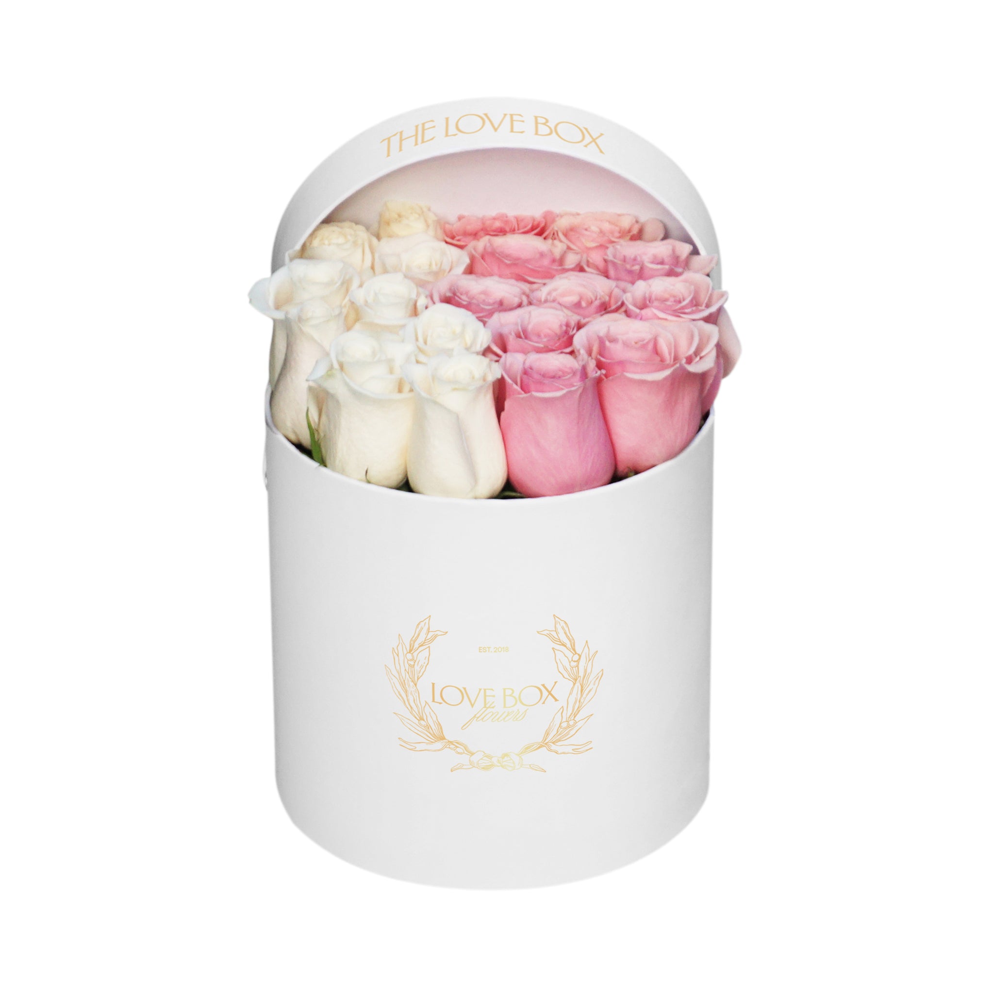 Pink and White Roses in Medium Box