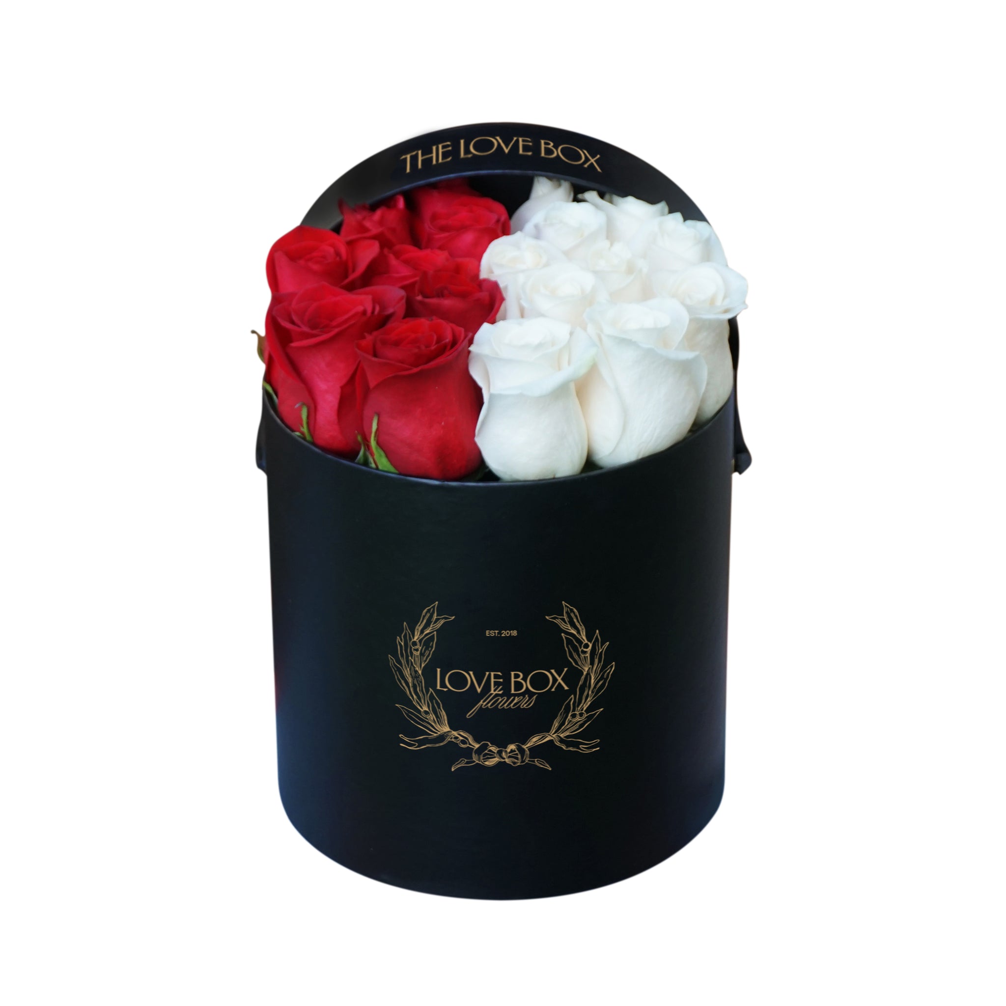 Red and White Roses in Medium Box