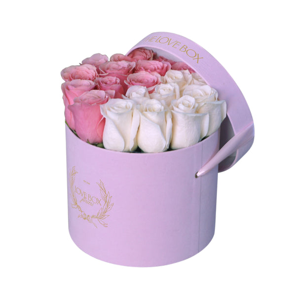 Pink and White Roses in Medium Box