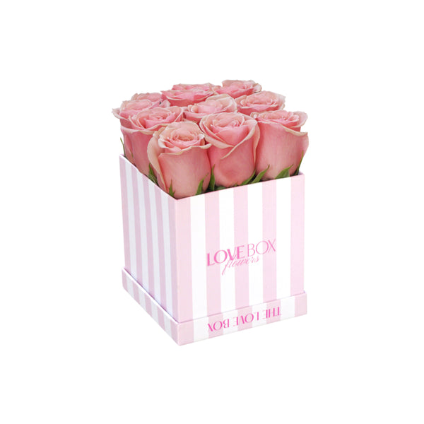 Baby Pink Roses in Mini Striped Square Box