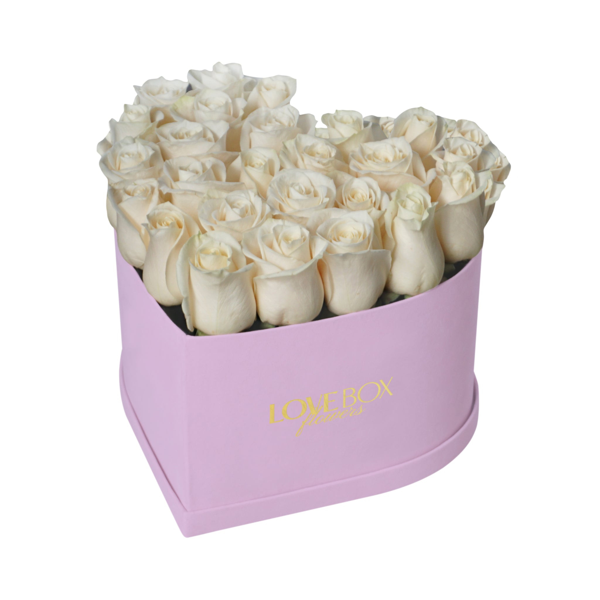 White Roses in Medium Pink Suede Heart Box