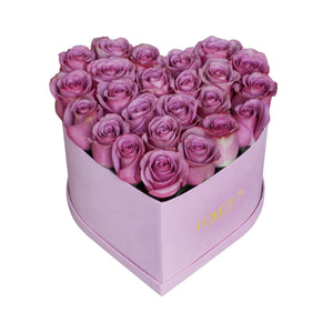 Violet Roses in Medium Pink Suede Heart Box