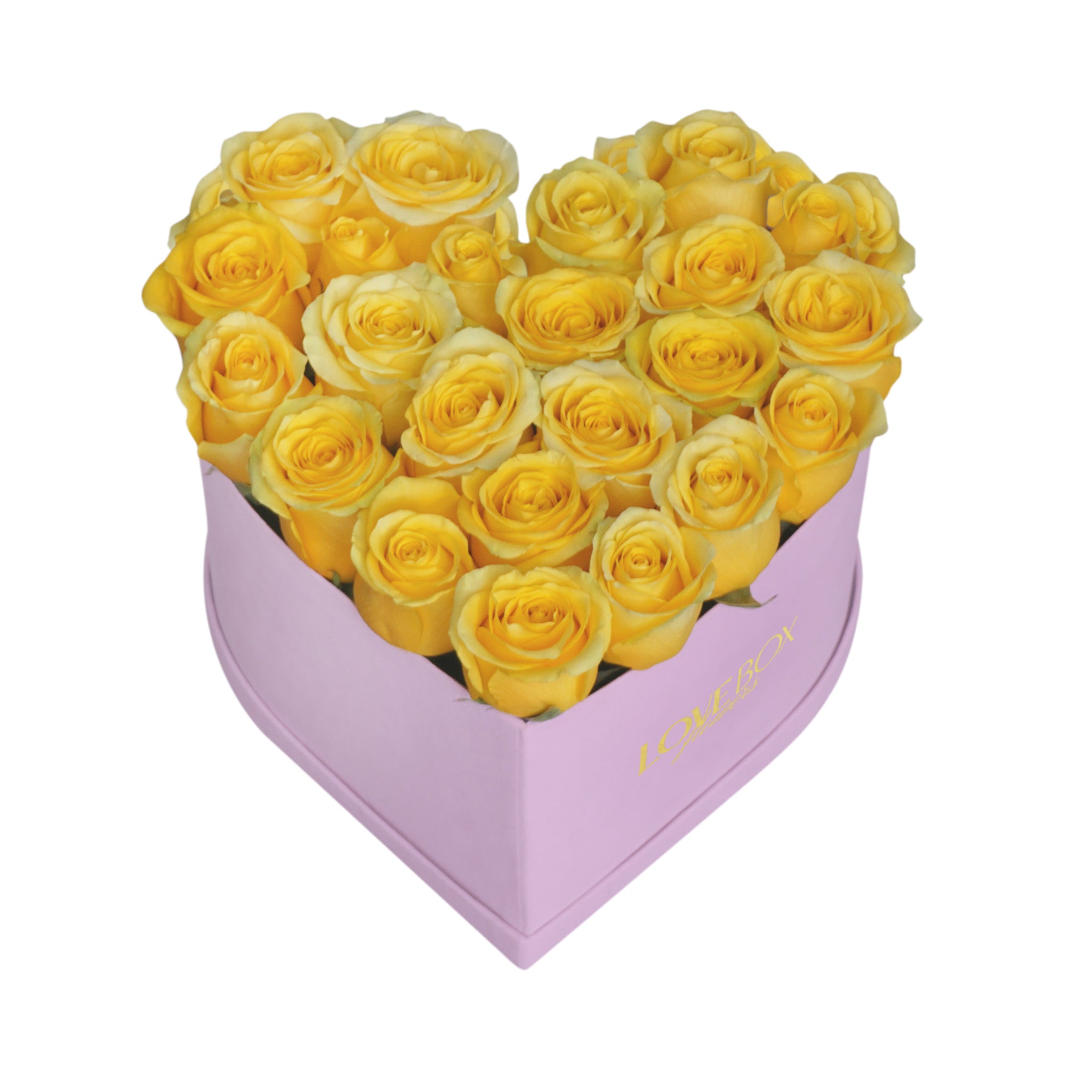 Yellow Roses in Medium Pink Suede Heart Box