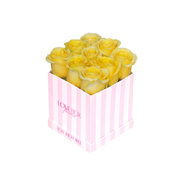 Yellow Roses in Mini Striped Square Box