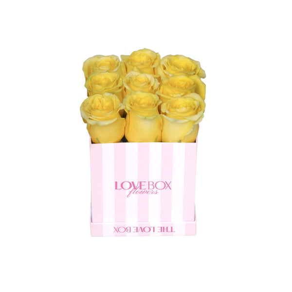 Yellow Roses in Mini Striped Square Box