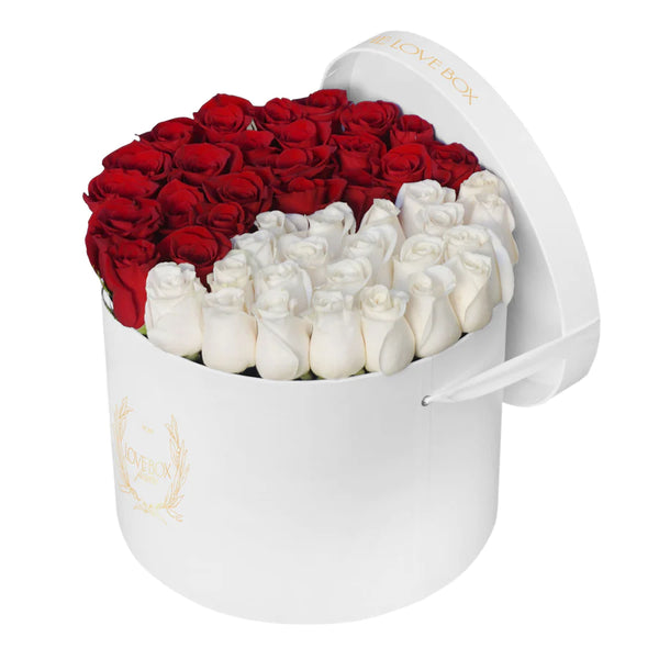Red & White Roses in Large Box