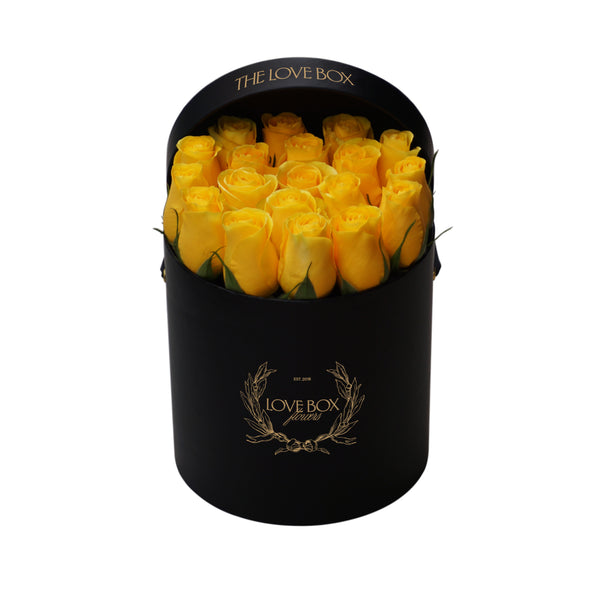 Yellow Roses in Medium Black Box