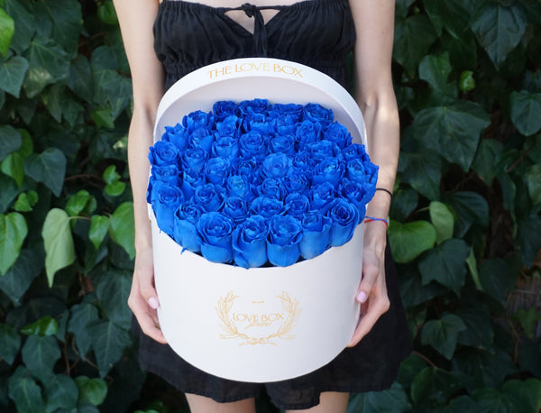 Fresh Cut Blue Roses in Large Box