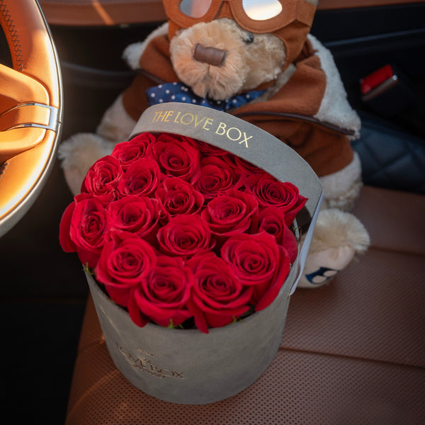 Fresh Roses in Medium Grey Suede Box