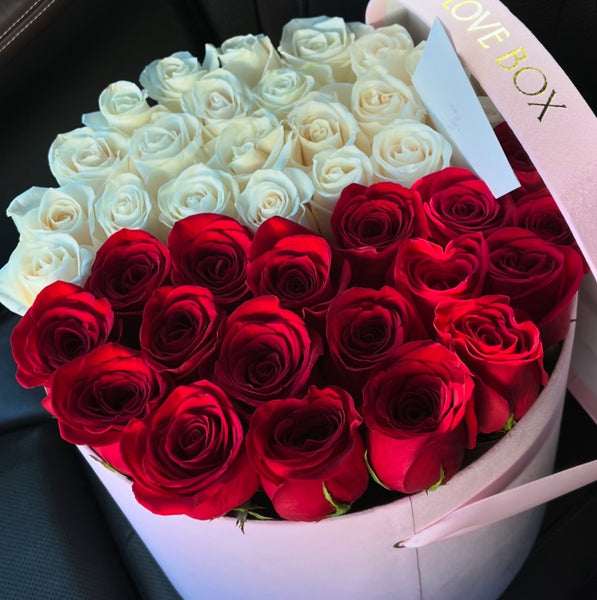 Red & White Roses in Large Box