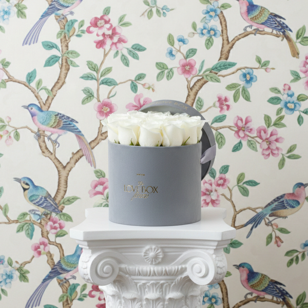 Cream Roses in Medium Grey Suede Box *NEW* - The Love Box Flowers