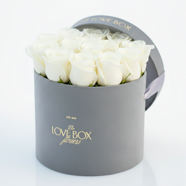 Cream Roses in Medium Grey Suede Box *NEW* - The Love Box Flowers