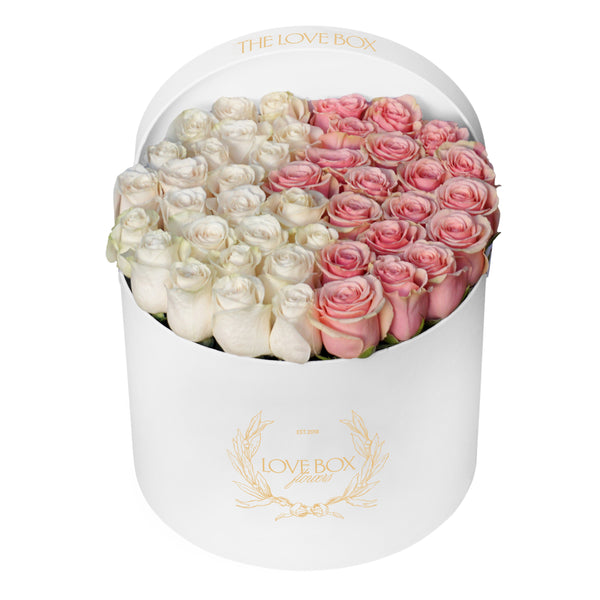 White & Baby Pink Roses in Large Box