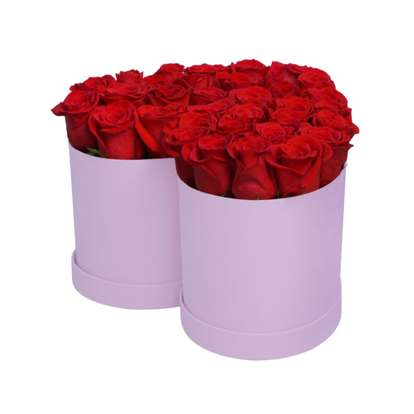 Red Roses in Large Pink Suede Heart Box
