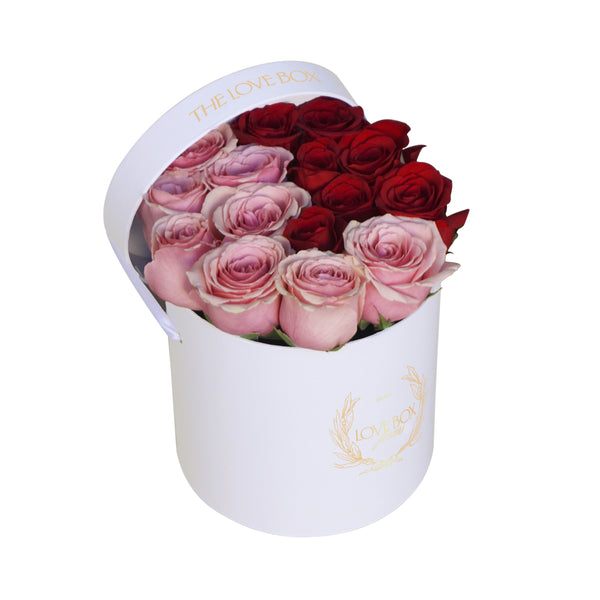 Pink and Red Roses in Medium Box