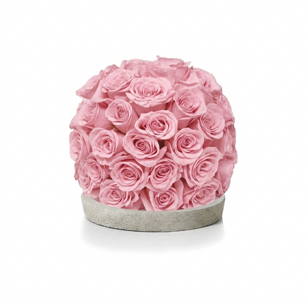 Fresh Rose Ball Arrangement on Disk Vase