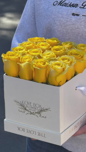 Yellow Roses in Medium White Square Box