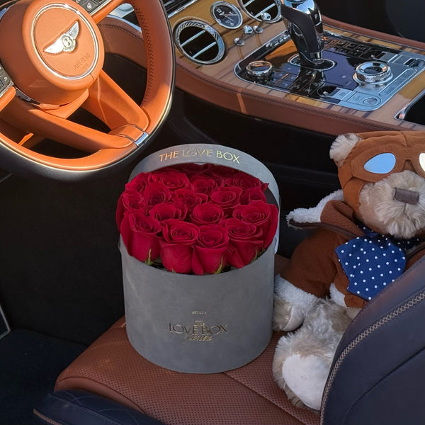 Fresh Roses in Medium Grey Suede Box