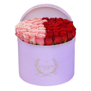 Red & Pink Roses in Large Pink Suede Box