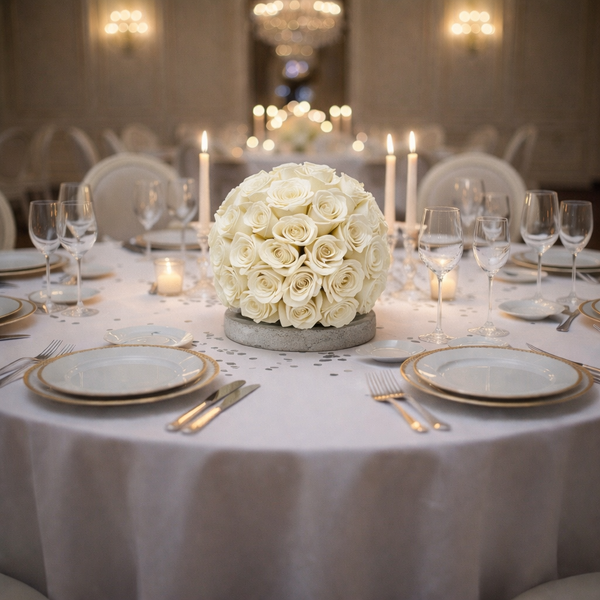 Fresh Rose Ball Arrangement on Disk Vase
