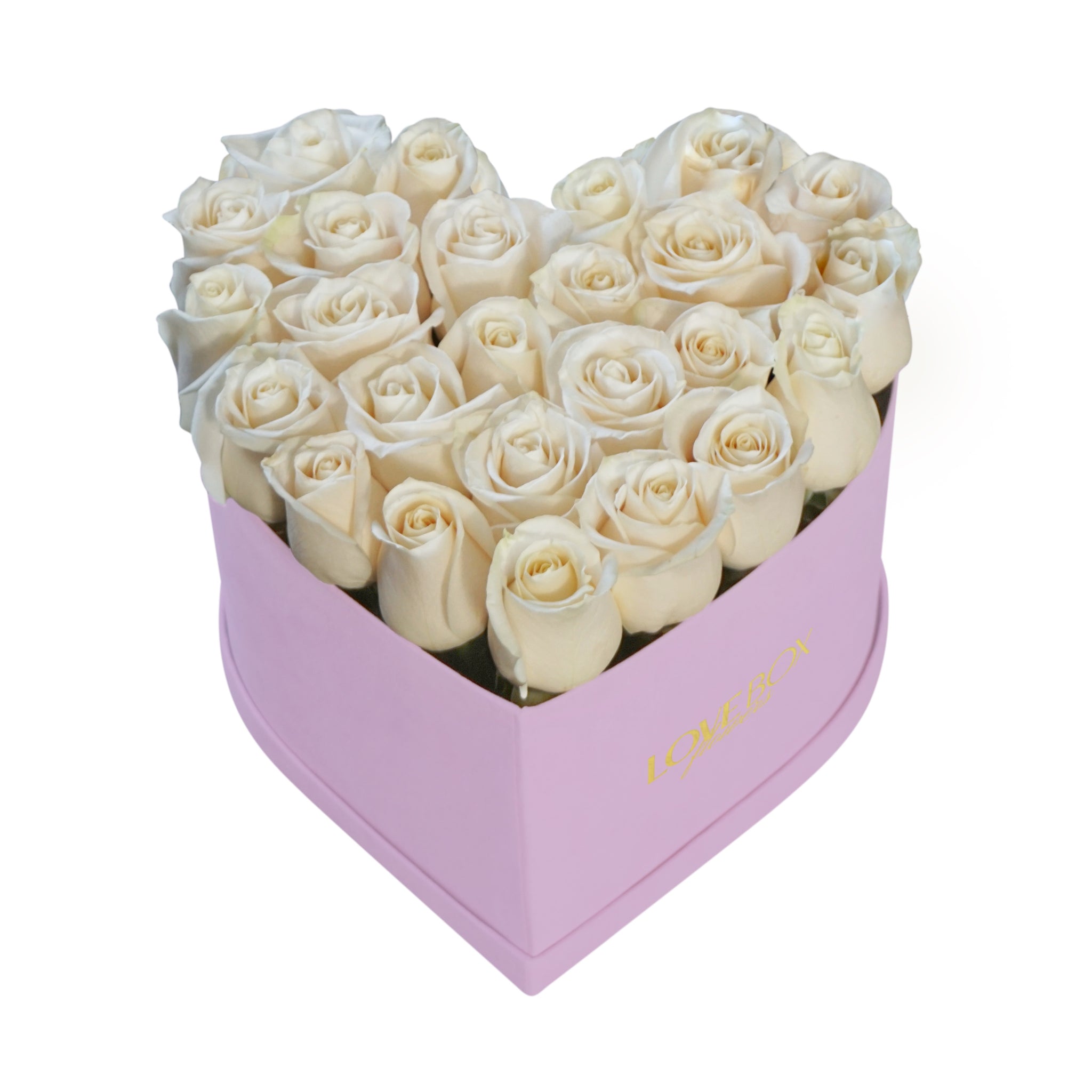 White Roses in Medium Pink Suede Heart Box