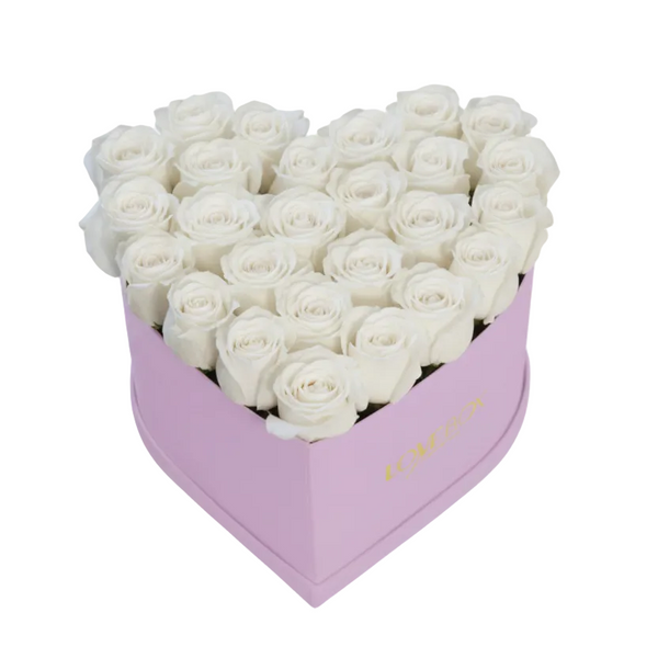 White Roses in Medium Pink Suede Heart Box
