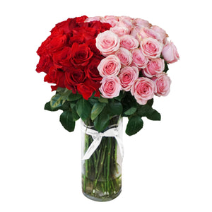 Red & Pink Rose Bouquet in Vase