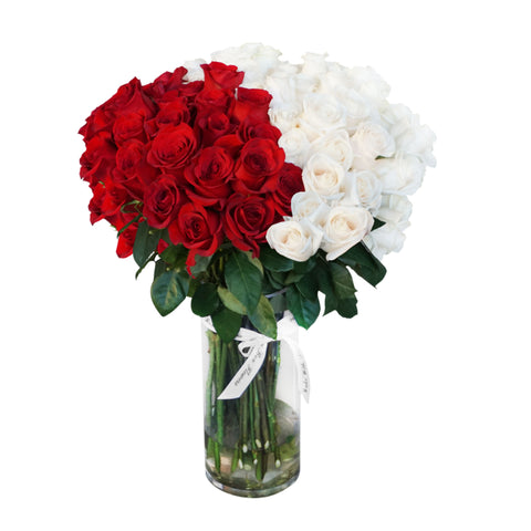 Red & White Rose Bouquet in Vase