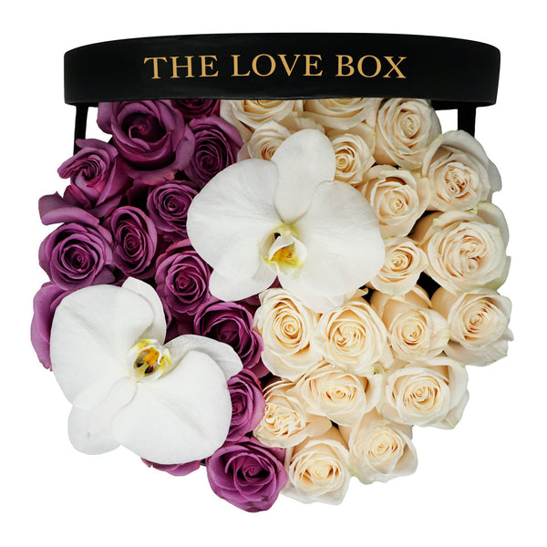Mixed Roses with Orchid Flowers in Large Box