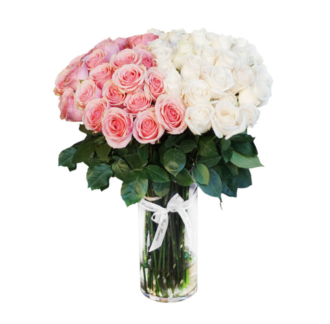 Pink & White Rose Bouquet in Vase