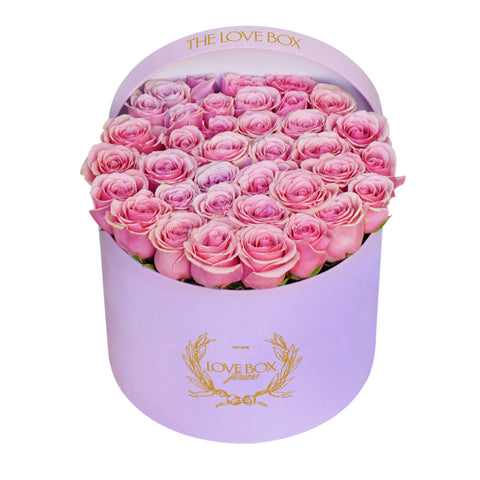 Baby Pink Roses in Large Pink Suede Box