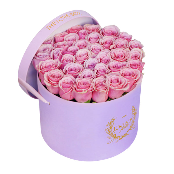 Baby Pink Roses in Large Pink Suede Box