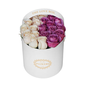 White & Violet Roses in Medium Box